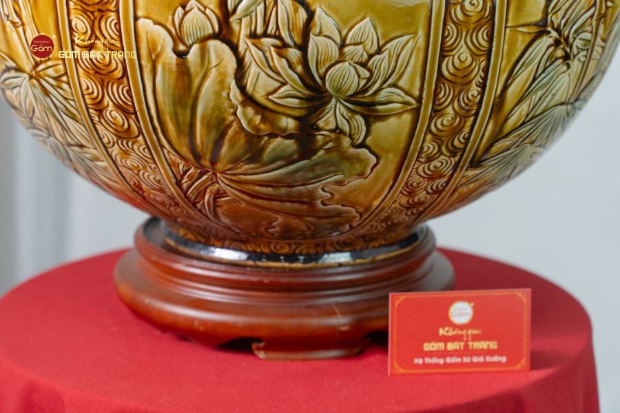 Chum Ngâm Rượu Men Hoàng Thổ Họa Tiết Hoa Sen Trúc