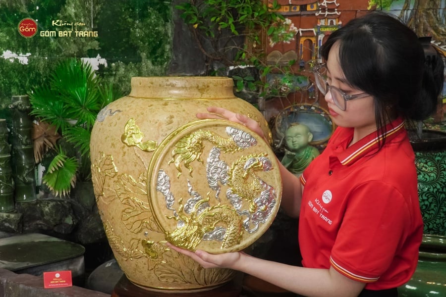 Chum Sành Cá Chép Vượt Vũ Môn Kim Sa Chạm Nổi Dát Vàng