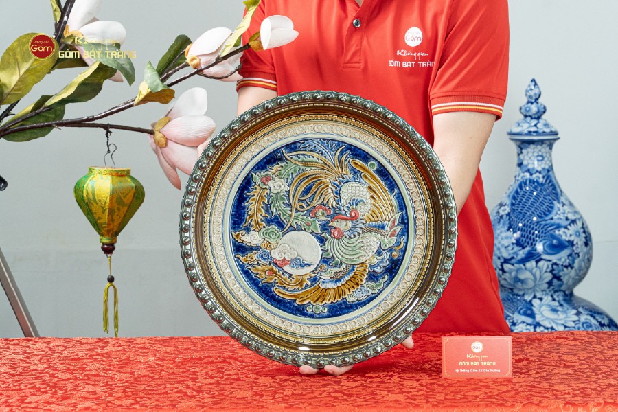 Đĩa Trưng Bày Đắp Nổi Chim Phượng