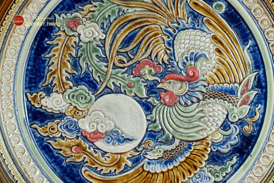 Đĩa Trưng Bày Đắp Nổi Chim Phượng