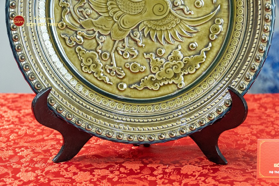 Đĩa Trưng Bày Đắp Nổi Phượng Hoàng Tung Cánh