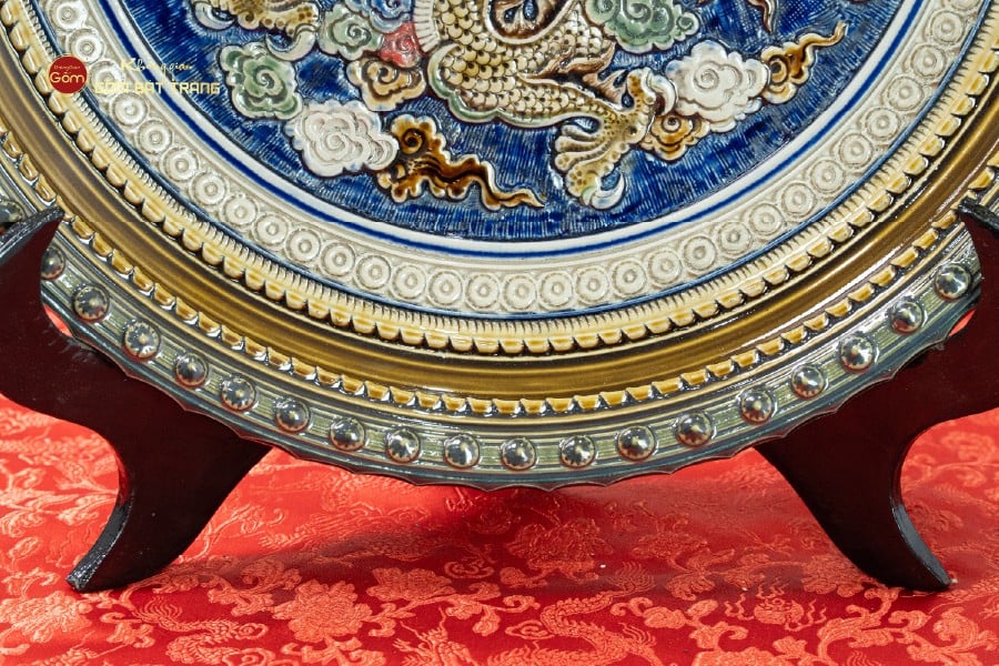 Đĩa Trưng Bày Đắp Nổi Vẽ Màu Cá Chép Hóa Rồng