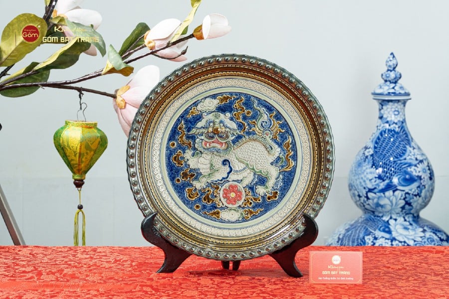 Đĩa Trưng Bày Đắp Nổi Vẽ Màu Lân Quy Phụng