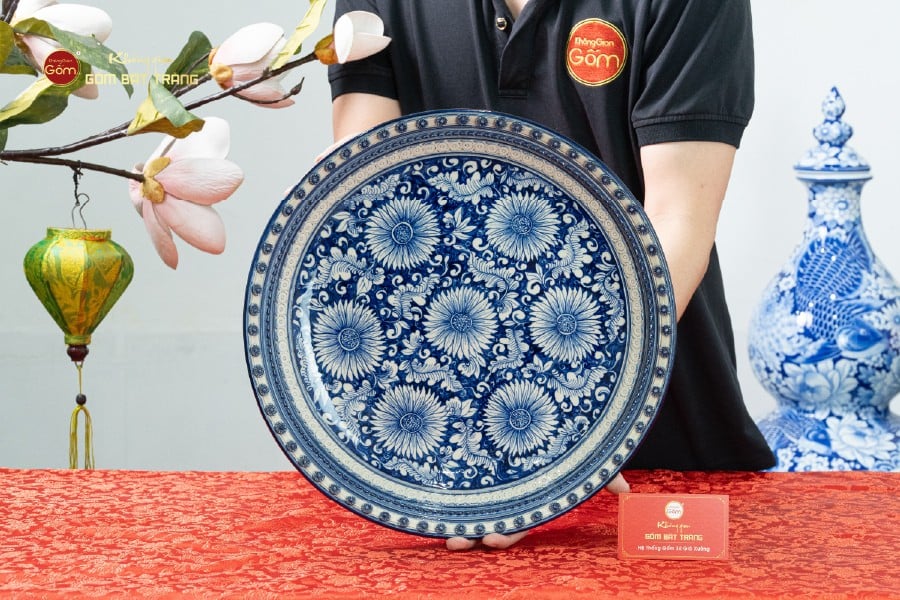 Đĩa Trưng Bày Men Xanh Bách Hoa Phú Quý
