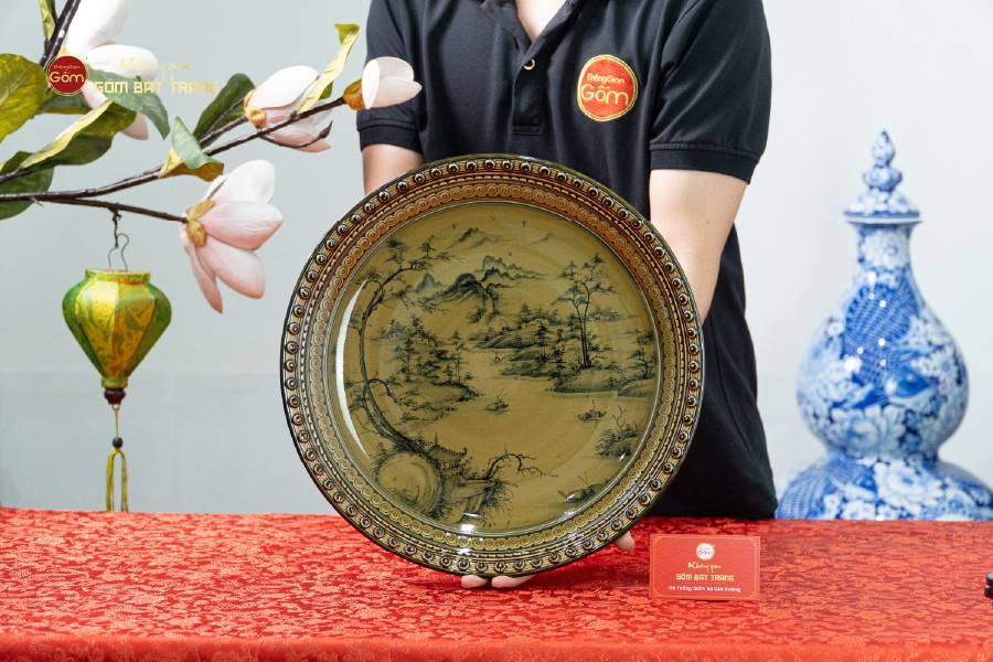 Đĩa Trưng Bày Vẽ Cảnh Sơn Thủy