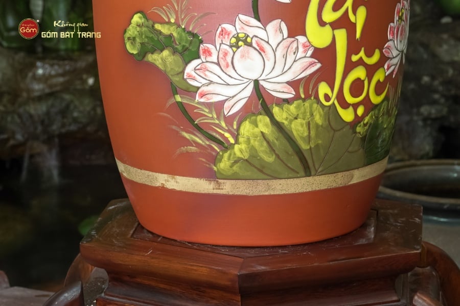 Hũ Gạo Tài Lộc 15Kg Hoa Sen Nắp Ngang
