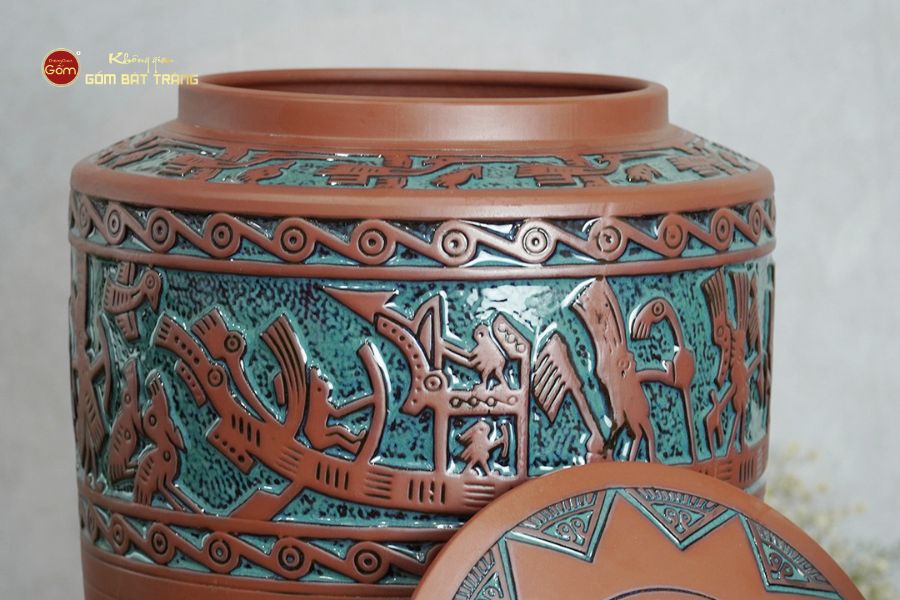 Hũ Gạo Trống Đồng Men Xanh