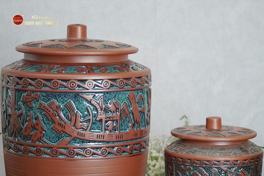 Hũ Gạo Trống Đồng Men Xanh