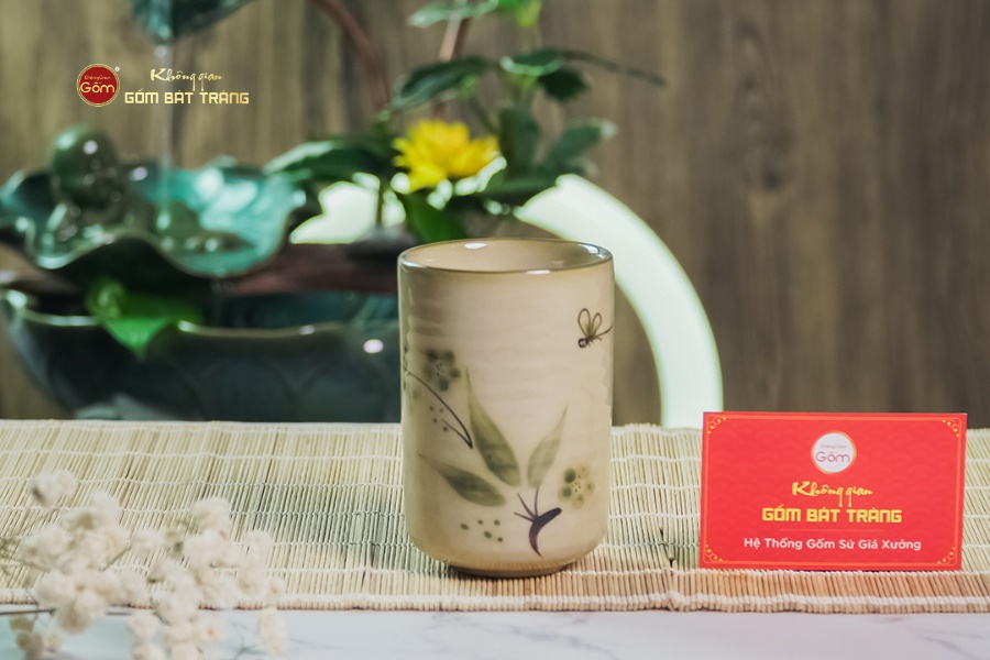 Cốc Uống Trà Dáng Trụ Họa Tiết Chuồn Trúc