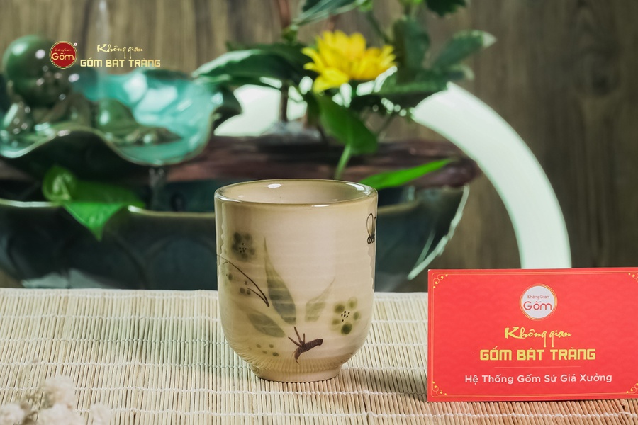 Cốc Uống Trà Dáng Thon Họa Tiết Chuồn Trúc