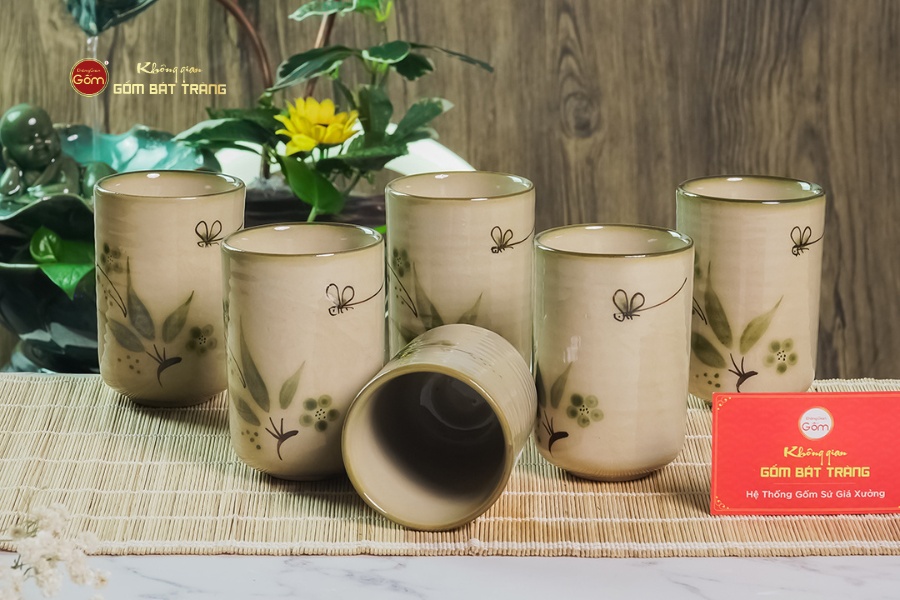 Cốc Uống Trà Dáng Trụ Họa Tiết Chuồn Trúc