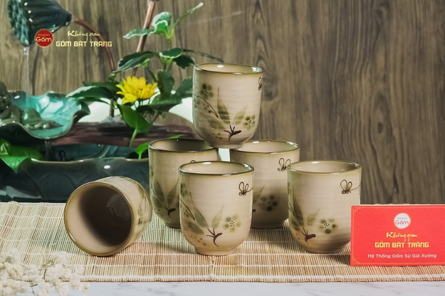 Cốc Uống Trà Dáng Thon Họa Tiết Chuồn Trúc