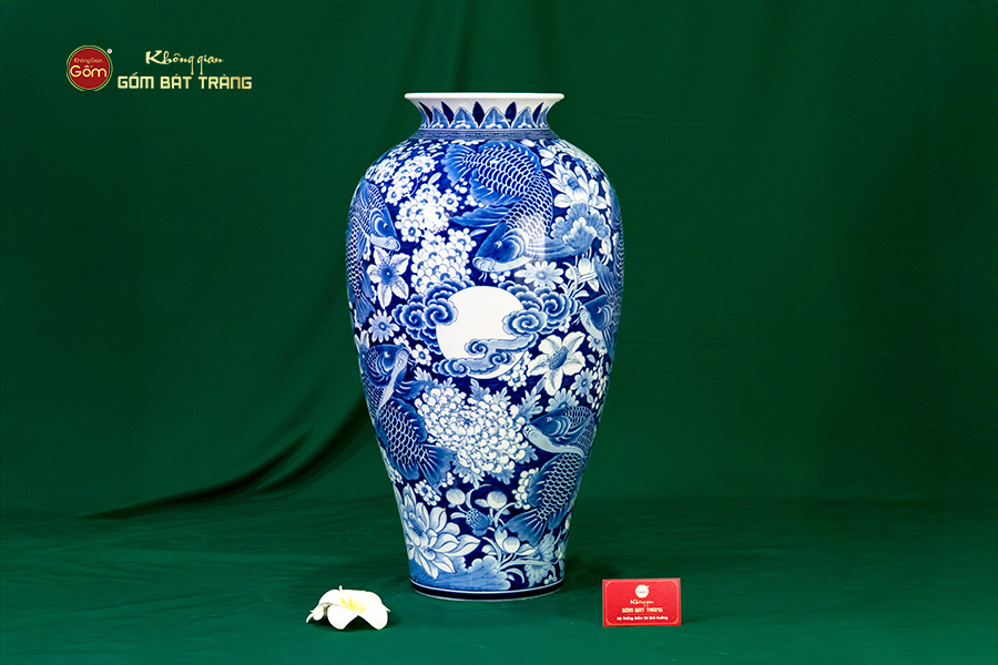 Mai Bình Cửu Ngư Chầu Nguyệt Lam Ngọc Bình An