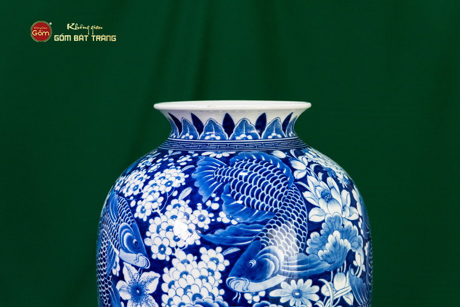 Mai Bình Cửu Ngư Chầu Nguyệt Lam Ngọc Bình An