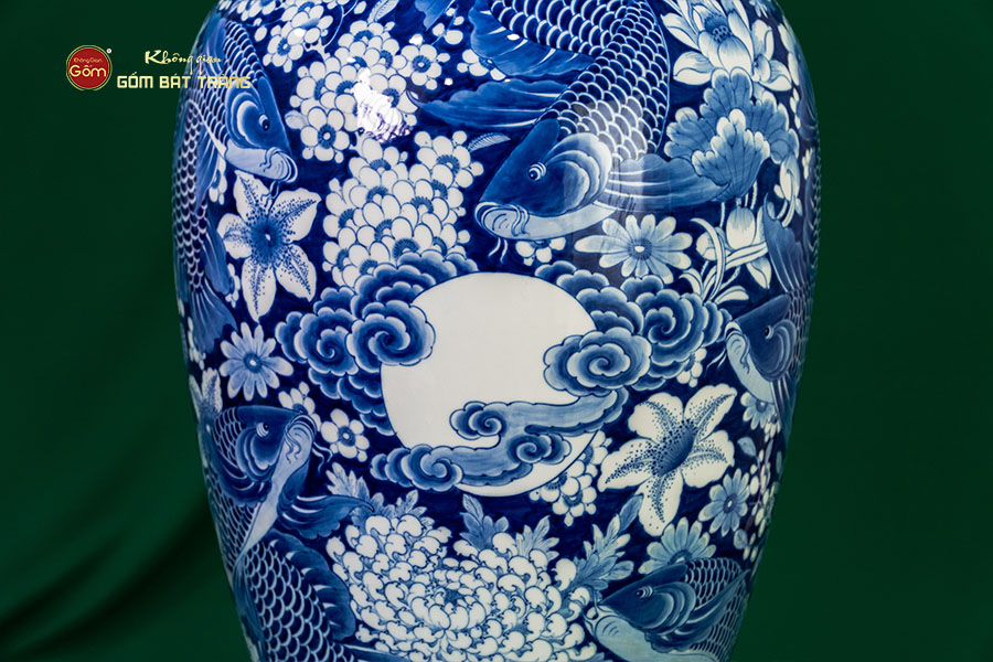 Mai Bình Cửu Ngư Chầu Nguyệt Lam Ngọc Bình An