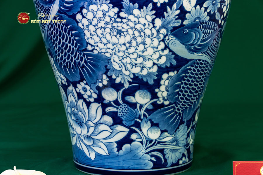 Mai Bình Cửu Ngư Chầu Nguyệt Lam Ngọc Bình An