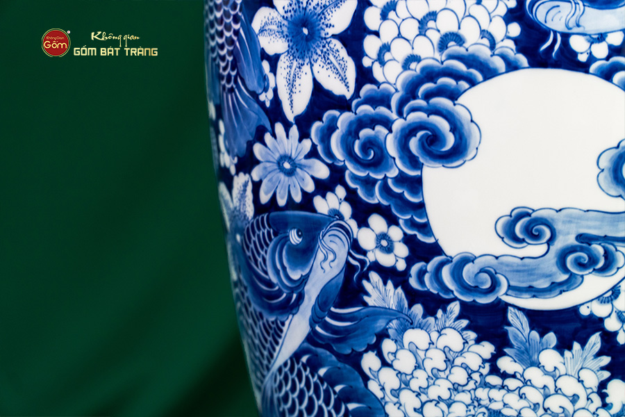 Mai Bình Cửu Ngư Chầu Nguyệt Lam Ngọc Bình An