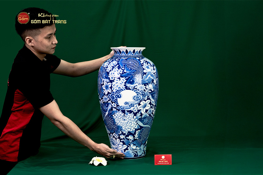 Mai Bình Cửu Ngư Chầu Nguyệt Lam Ngọc Bình An