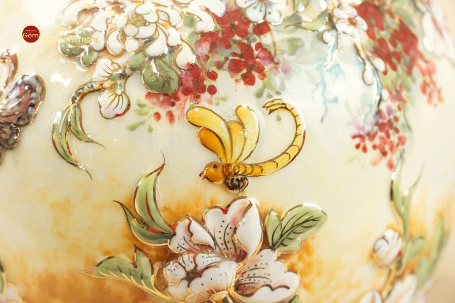 Quả Hút Lộc Ngàn Hoa Đắp Nổi Vẽ Vàng