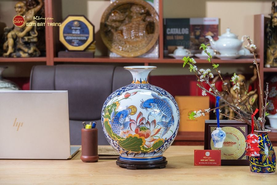 Quả Hút Lộc Nhị Cảnh Cá Chép Thuận Buồm Vẽ Vàng