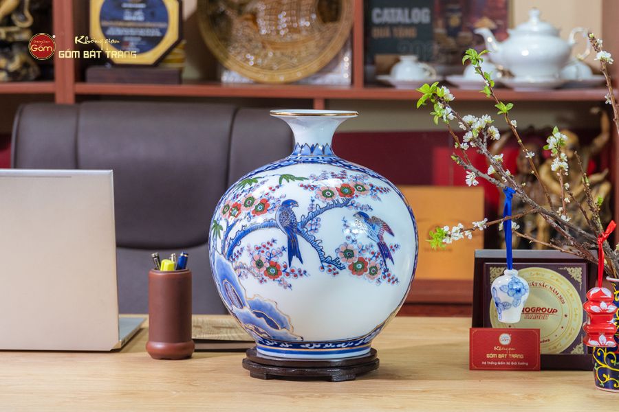 Quả Hút Lộc Nhị Cảnh Én Đào Thuận Buồm Vẽ Vàng