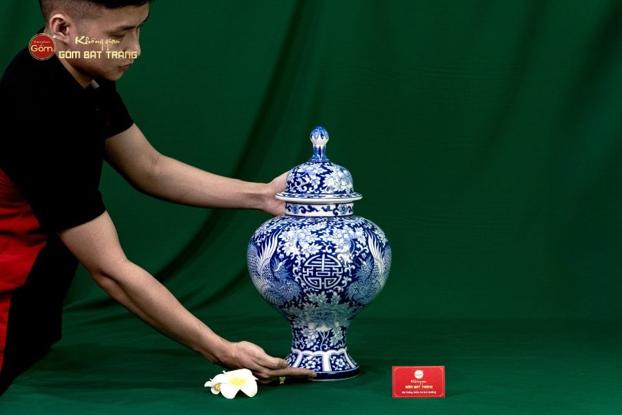 Thạp Song Phụng Ngàn Hoa Vạn Phúc Trường Thọ Lam Ngọc Bình An