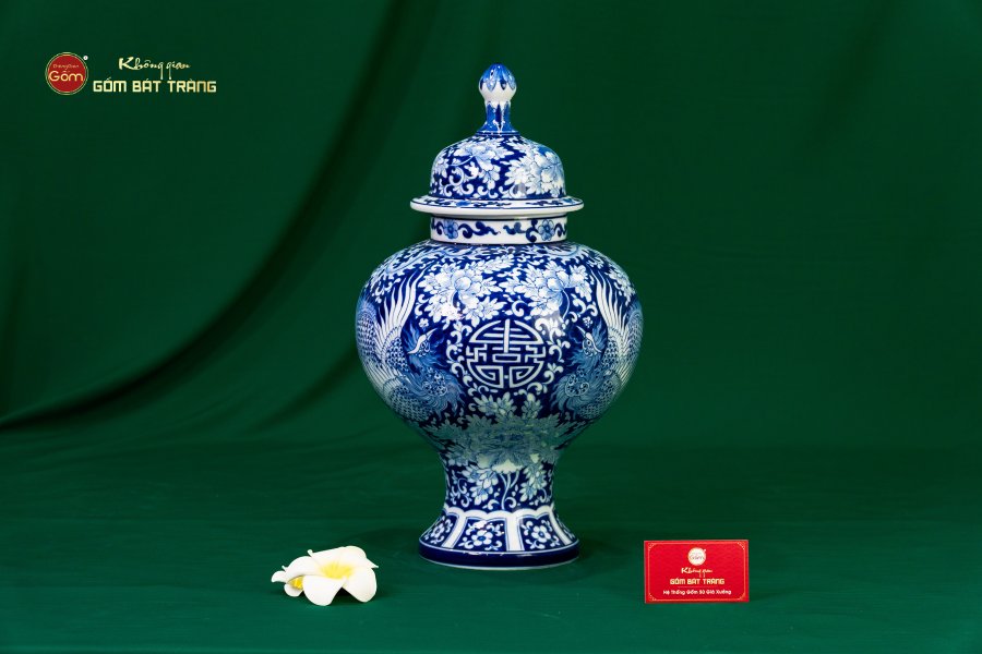 Thạp Song Phụng Ngàn Hoa Vạn Phúc Trường Thọ Lam Ngọc Bình An