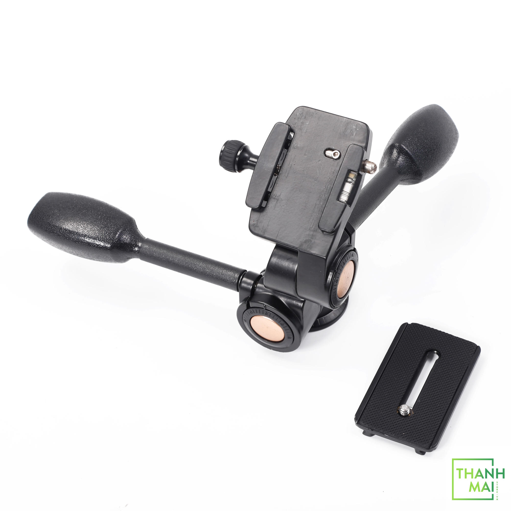 QZSD Q80 Double Handle Aluminum Tripod Ballhead 3-way Fluid Head Rocker Arm Quick Release Plate for Tripod Monopod 10kg Load