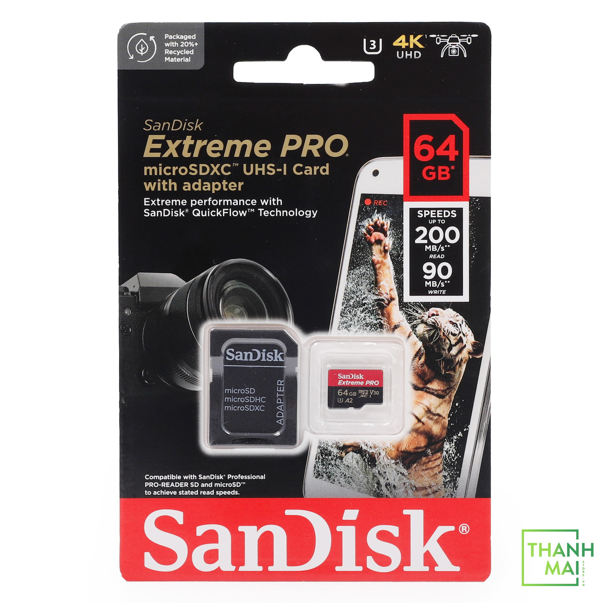 Thẻ Nhớ MicroSDXC SanDisk Extreme Pro V30 A2 64GB 200MB/s SDSQXCU