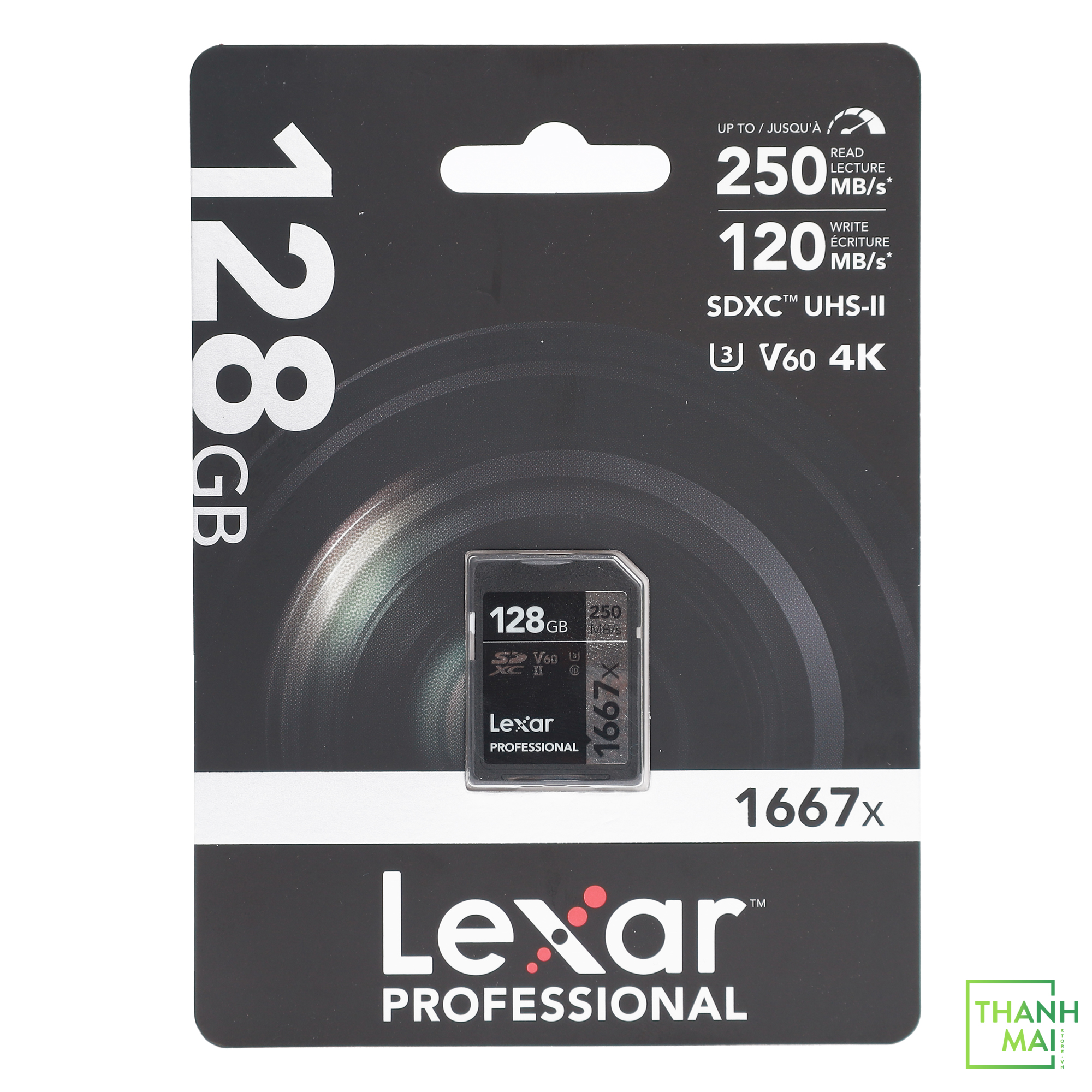 Thẻ nhớ SD 128GB Lexar Professional 1667x UHS-II V60 250/120 MBs | LSD128CBNA1667