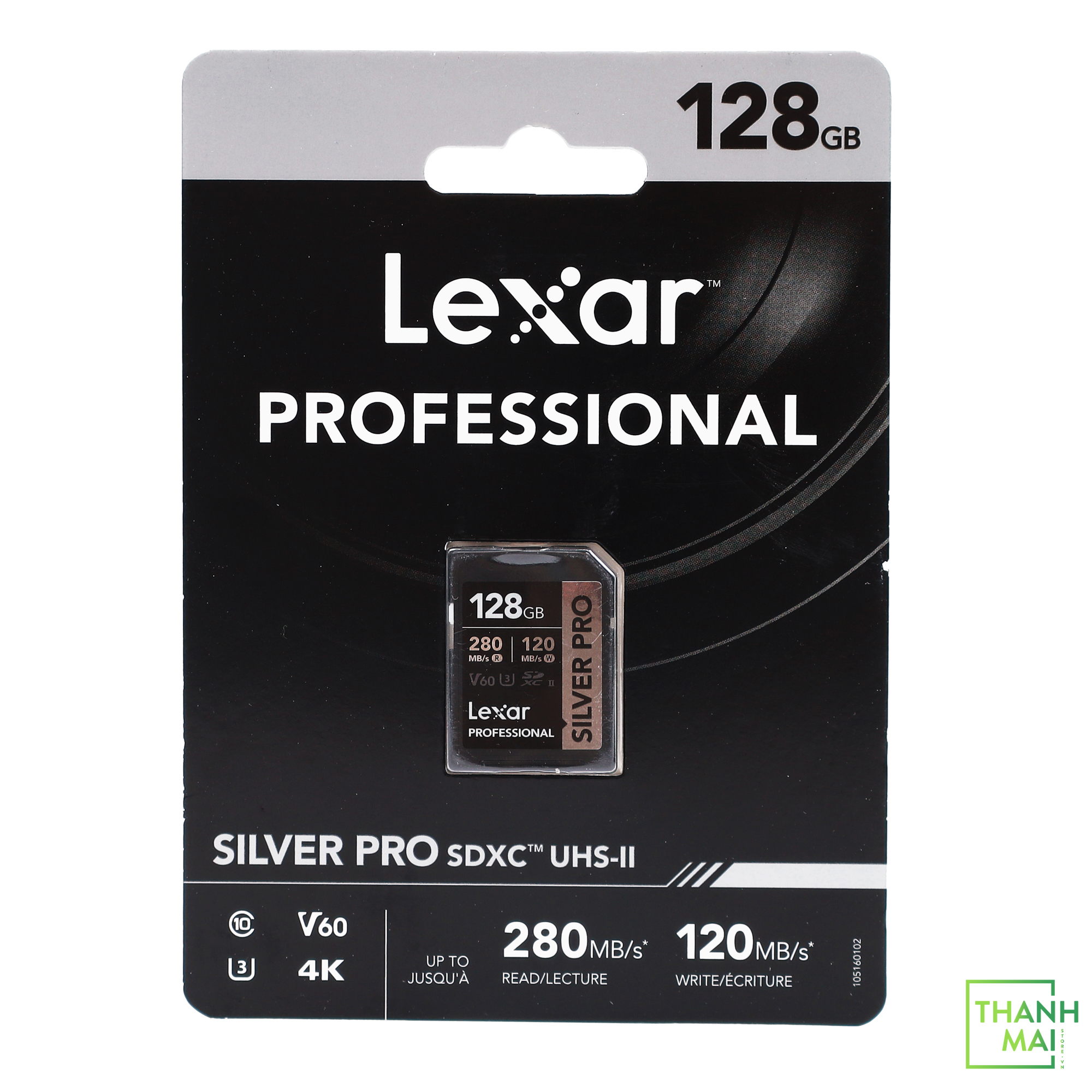 Thẻ Nhớ Lexar 128G Professional SILVER PRO SDXC UHS-II Card delivers up to 280MB/s read and 120MB/s ( LSDSIPR128G-BNNNU )