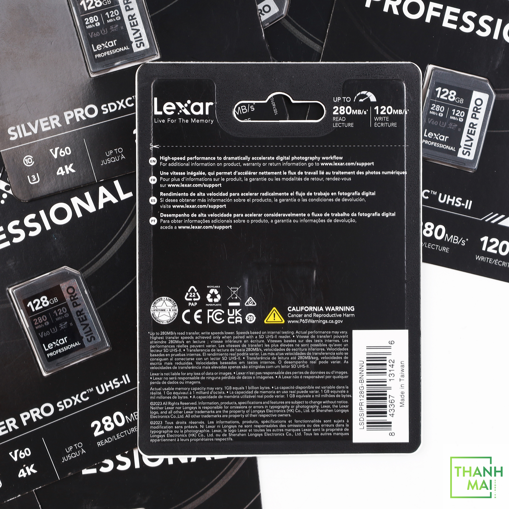Thẻ Nhớ Lexar 128G Professional SILVER PRO SDXC UHS-II Card delivers up to 280MB/s read and 120MB/s ( LSDSIPR128G-BNNNU )