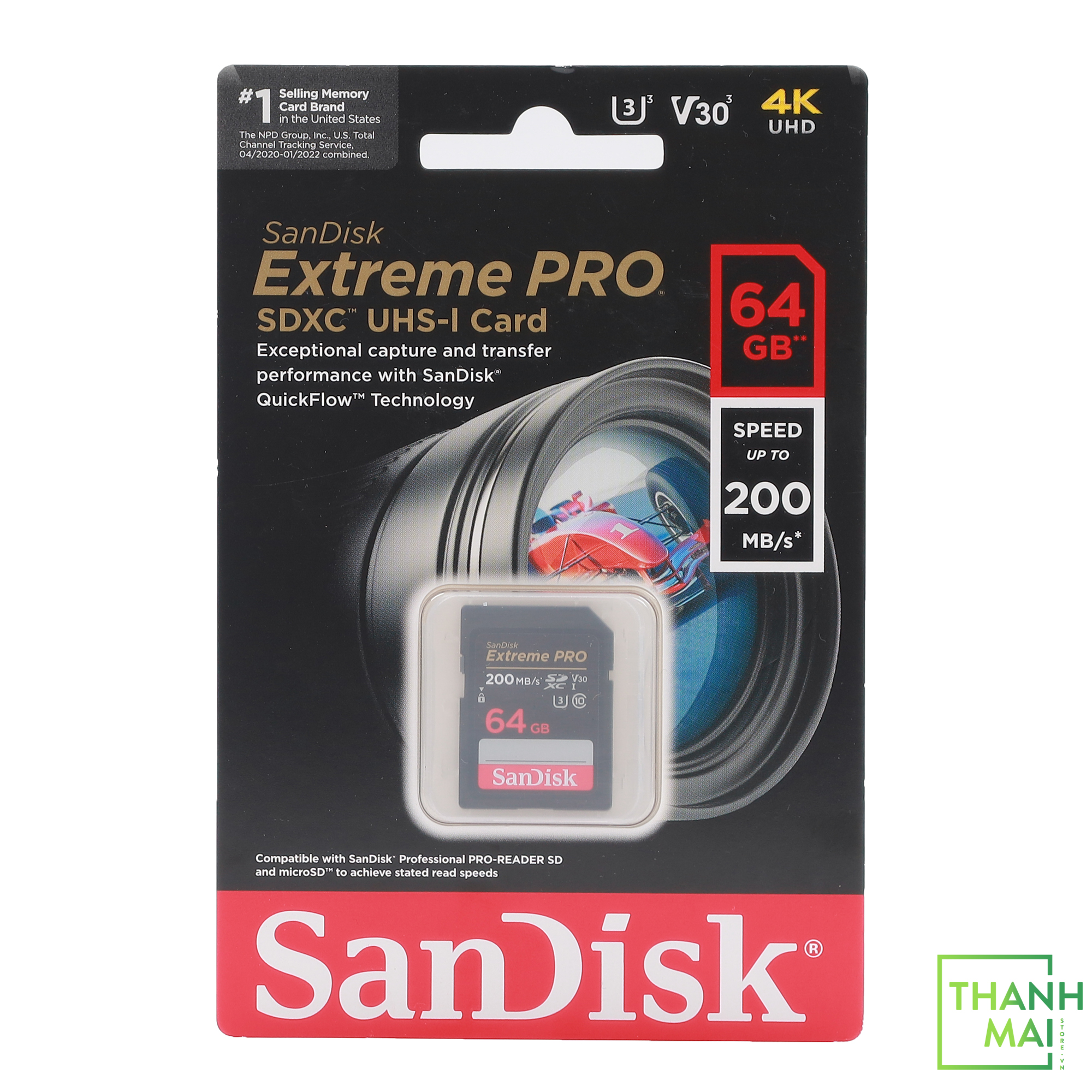 Thẻ nhớ SDXC SanDisk Extreme Pro U3 V30 64GB 200MB/s SDSDXXU-064G-GN4IN