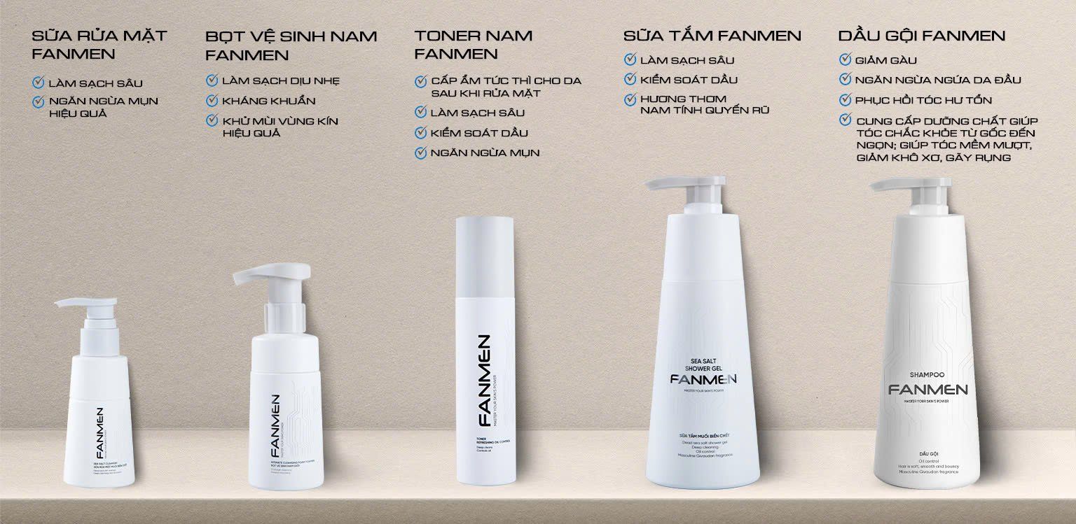Combo Sữa rửa mặt + Toner + Sữa tắm + Bọt vệ sinh + Dầu Gội Fanmen