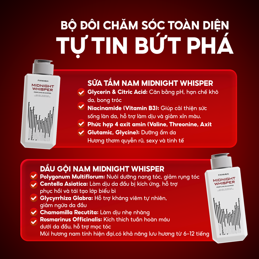 COMBO SỮA TẮM NAM MIDNIGHT WHISPER & DẦU GỘI NAM MIDNIGHT WHISPER