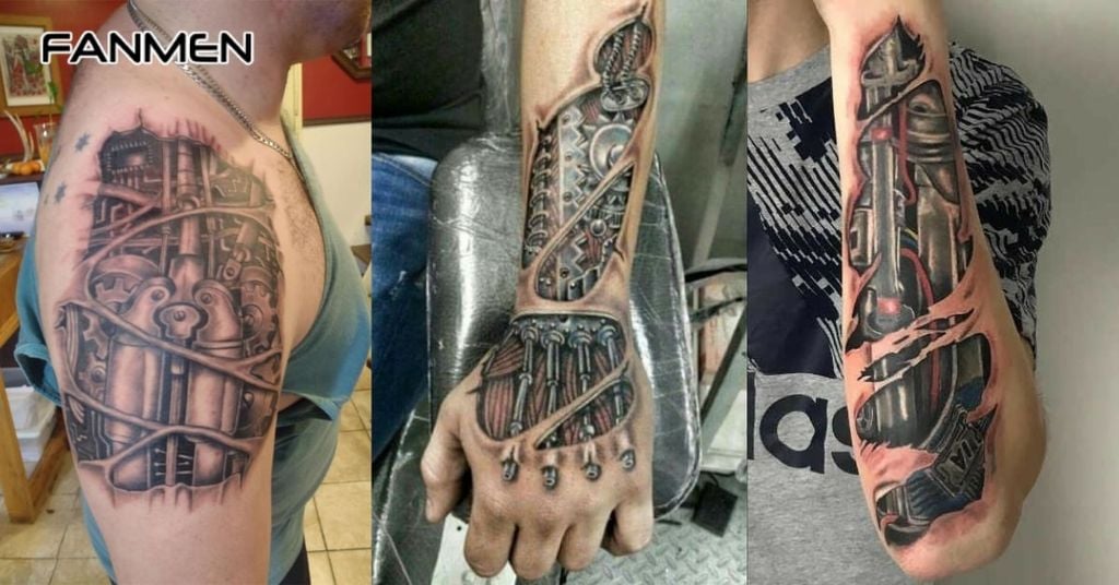 Hình xăm 3D cơ khí, robot độc đáo