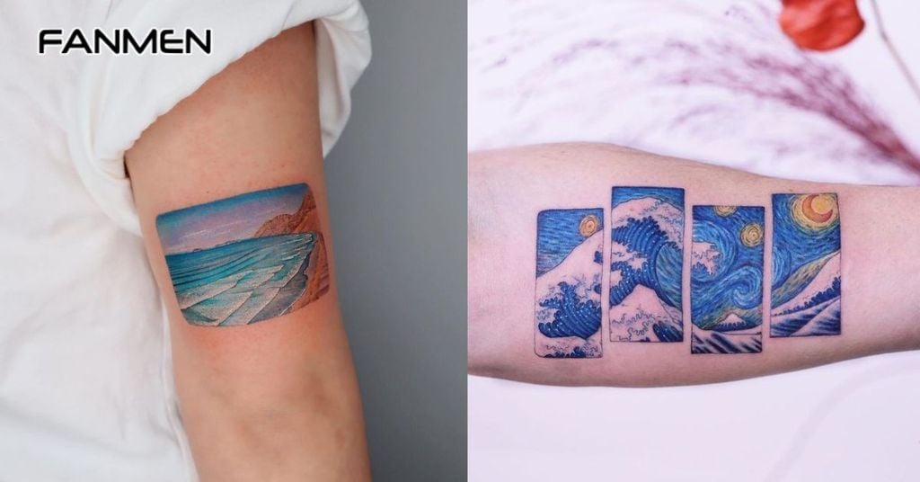 Hình xăm sóng, biển, sông, suối