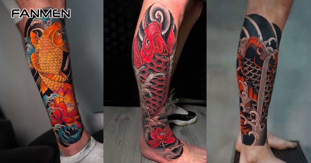 Hình xăm bắp chân cho nam hình cá chép