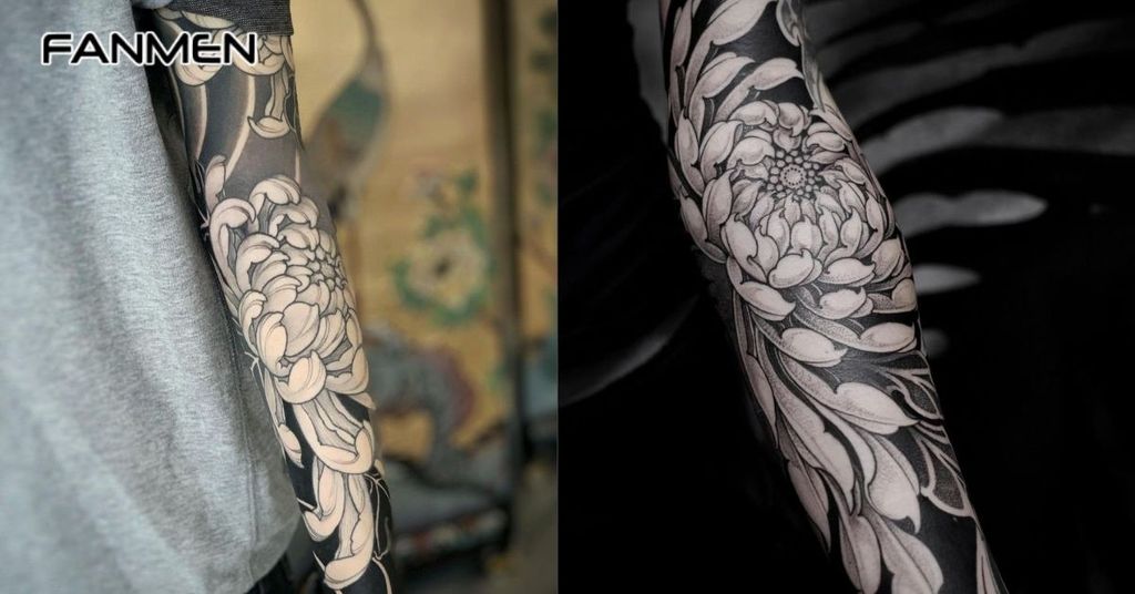 Hình xăm hoa cúc đen trắng 3