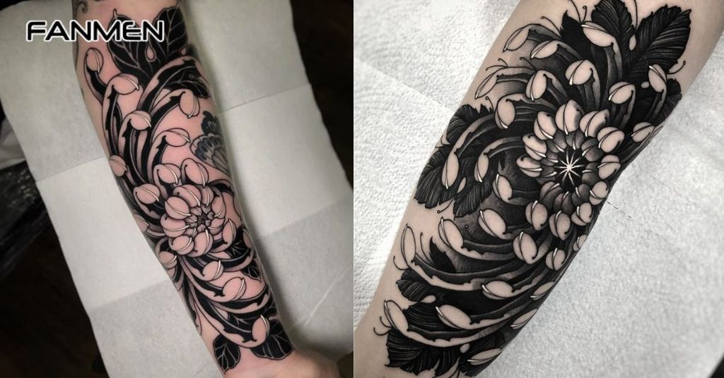 Hình xăm hoa cúc đen trắng 5
