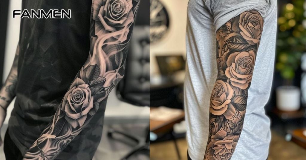 Hình xăm hoa hồng kín tay 3