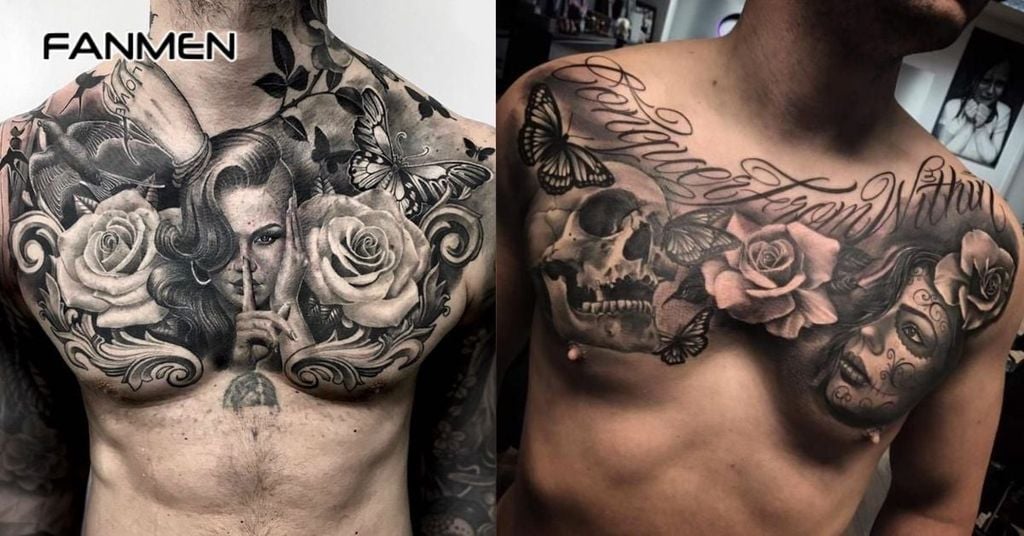 Hình xăm hoa hồng ở ngực 4