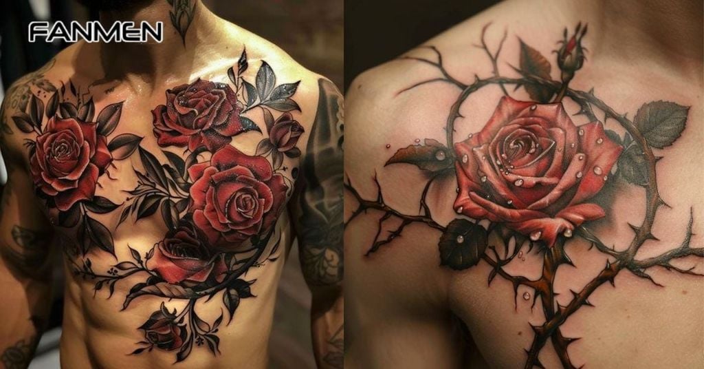 Hình xăm hoa hồng ở ngực 6