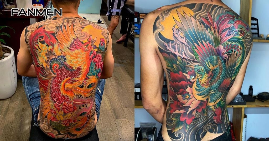 Hình xăm hoa mẫu đơn và phượng hoàng 2