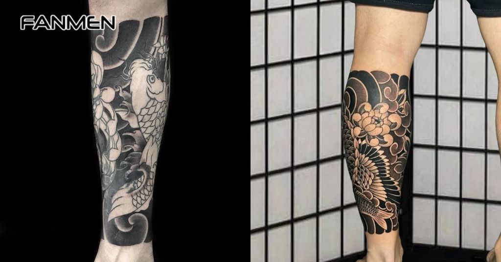 Hình xăm hoa mẫu đơn cá chép 3