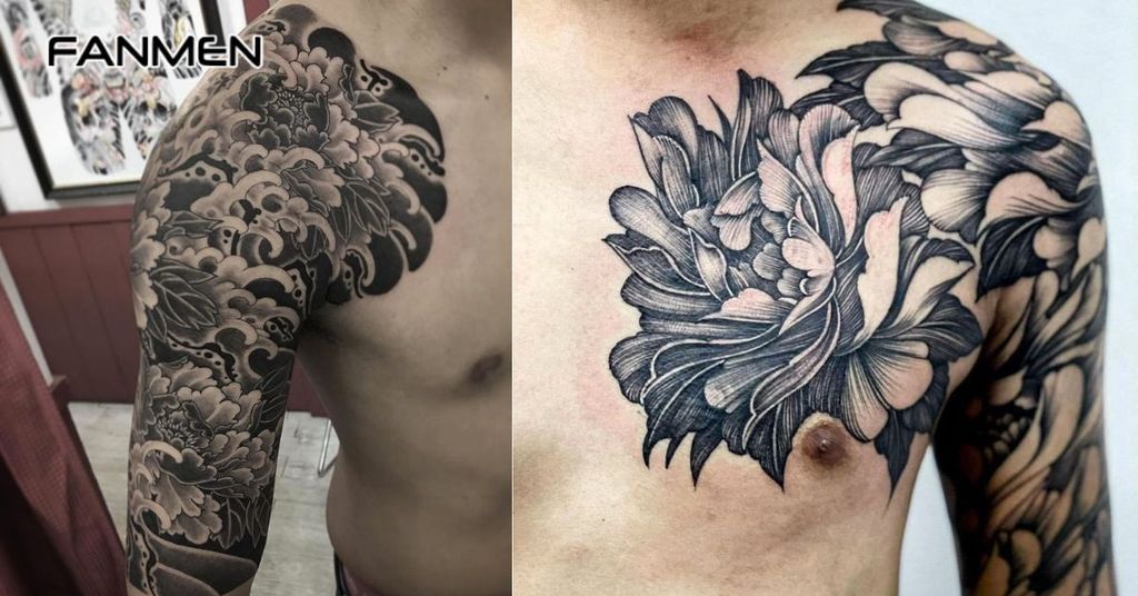 Hình xăm hoa mẫu đơn đen trắng&nbsp;10