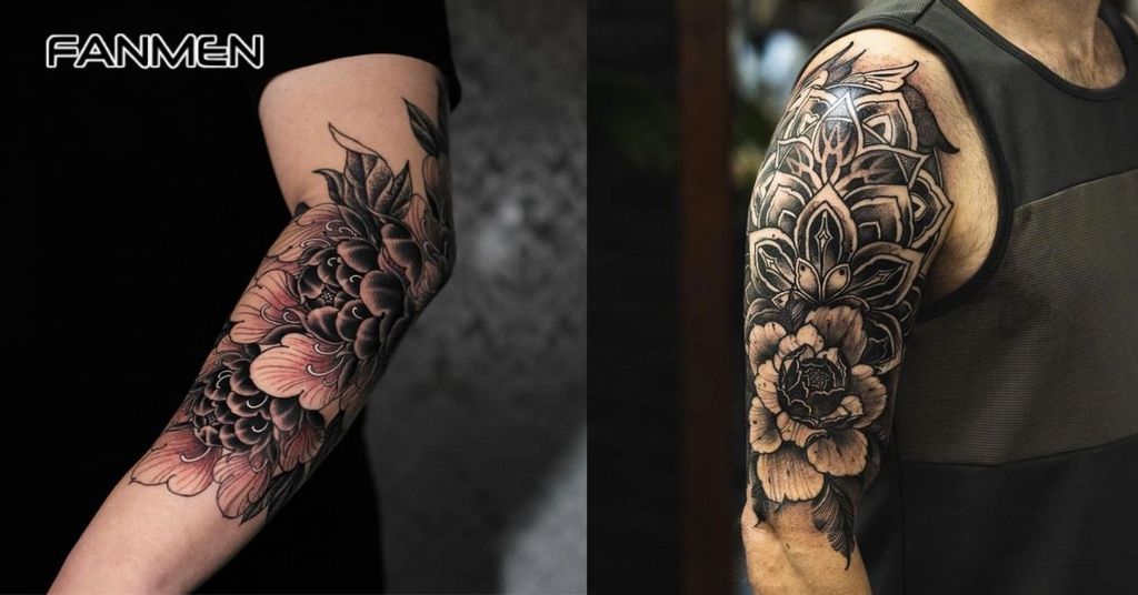 Hình xăm hoa mẫu đơn đen trắng&nbsp;11