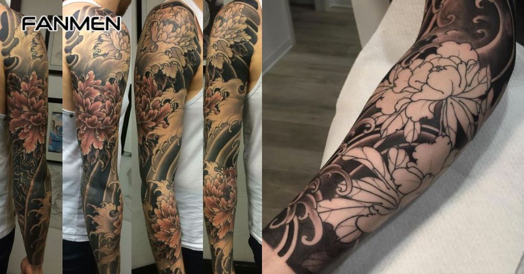 Hình xăm hoa mẫu đơn đen trắng 3