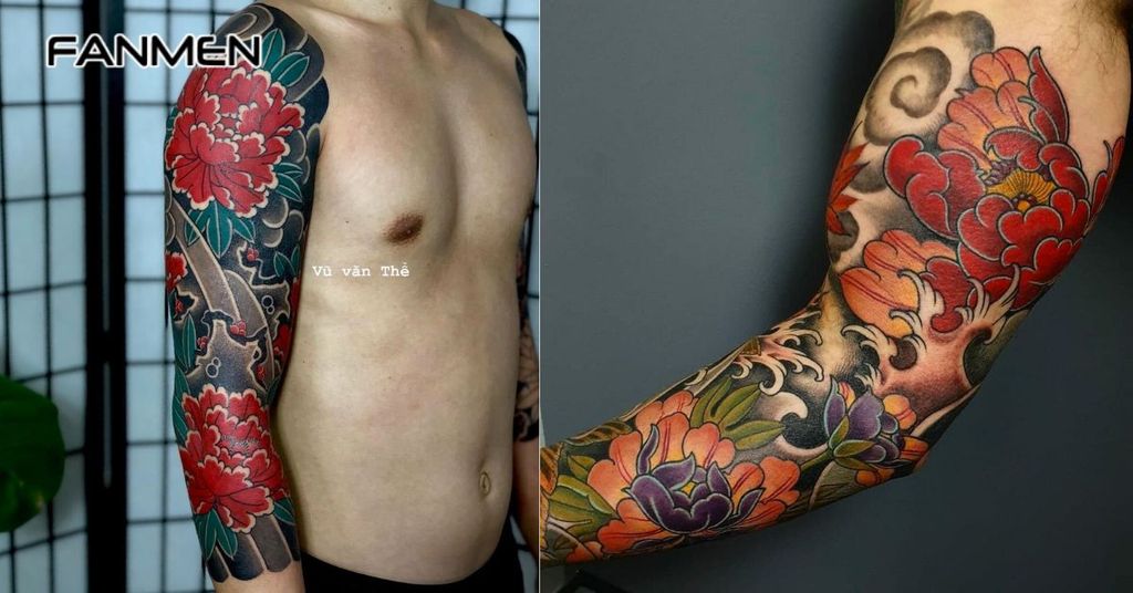 Hình xăm hoa mẫu đơn kín tay&nbsp;11