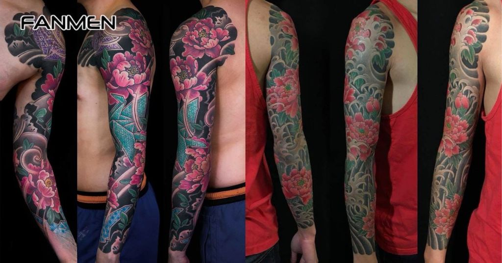 Hình xăm hoa mẫu đơn kín tay cho nam 4